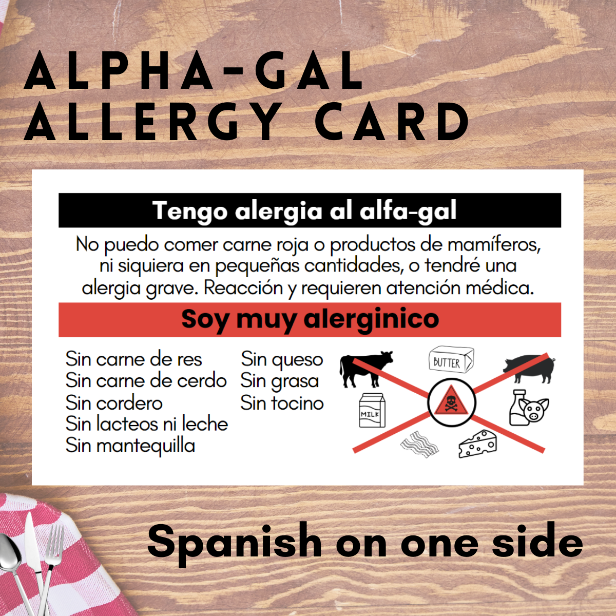 Alpha-gal Allergy Restaurant Card